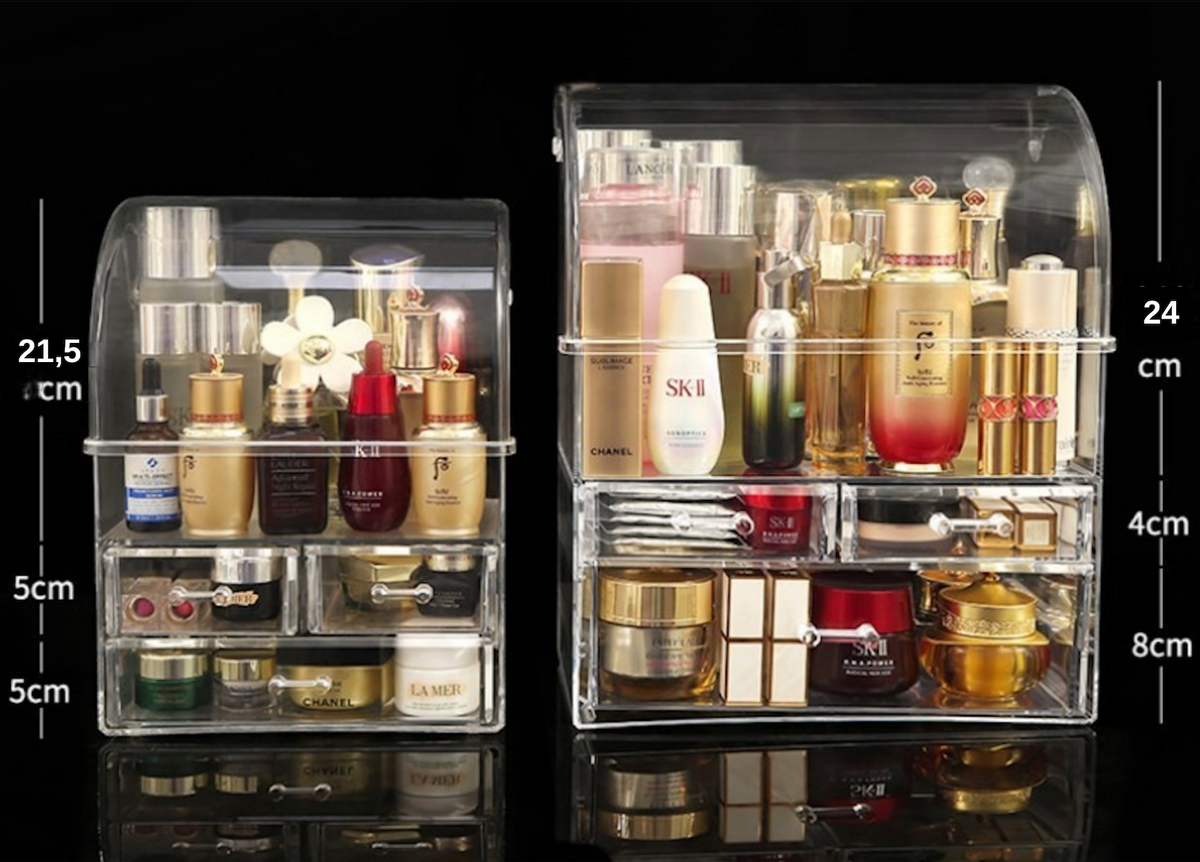 rangement maquillages et transparent surface lisse